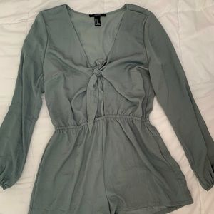 Teal front tie romper